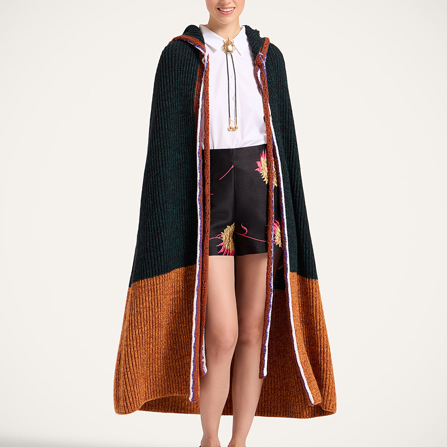  La Doublej Outerwear Women - Gala Cape Color Block Dark Green & Rust One Size 40%wool 25%viscose 25% Polyamide 10%cashmere 