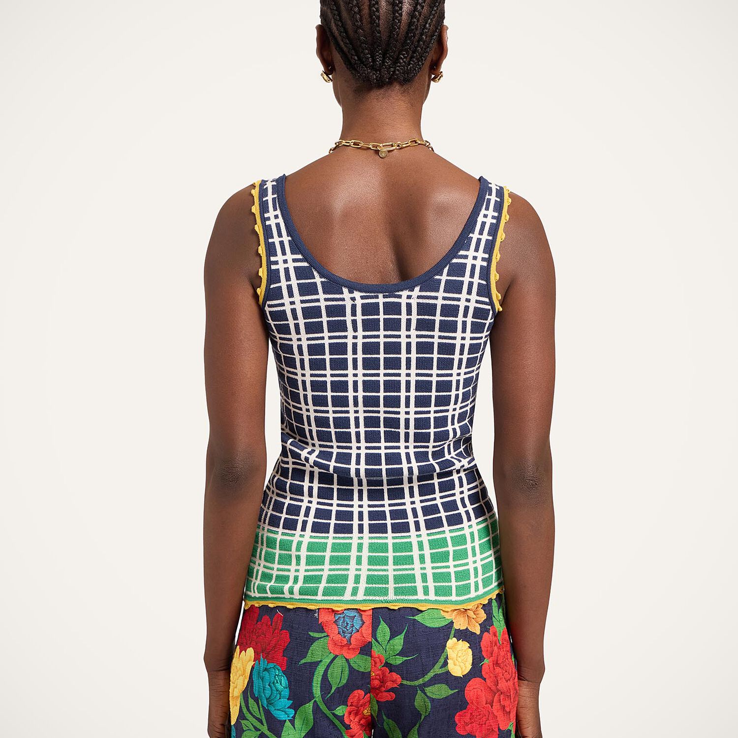  La Doublej Knitwear Women - Check Me Cami Multicolor Navy Blue & Green M 50% Cotton 35% Viscose 15% Polyester 