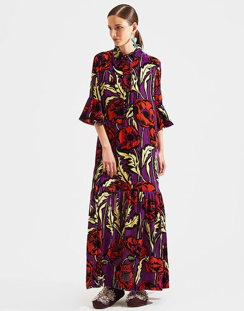 LaDoubleJ Artemis Dress Big Blooms Viola DRE0176VEL004PFI0004