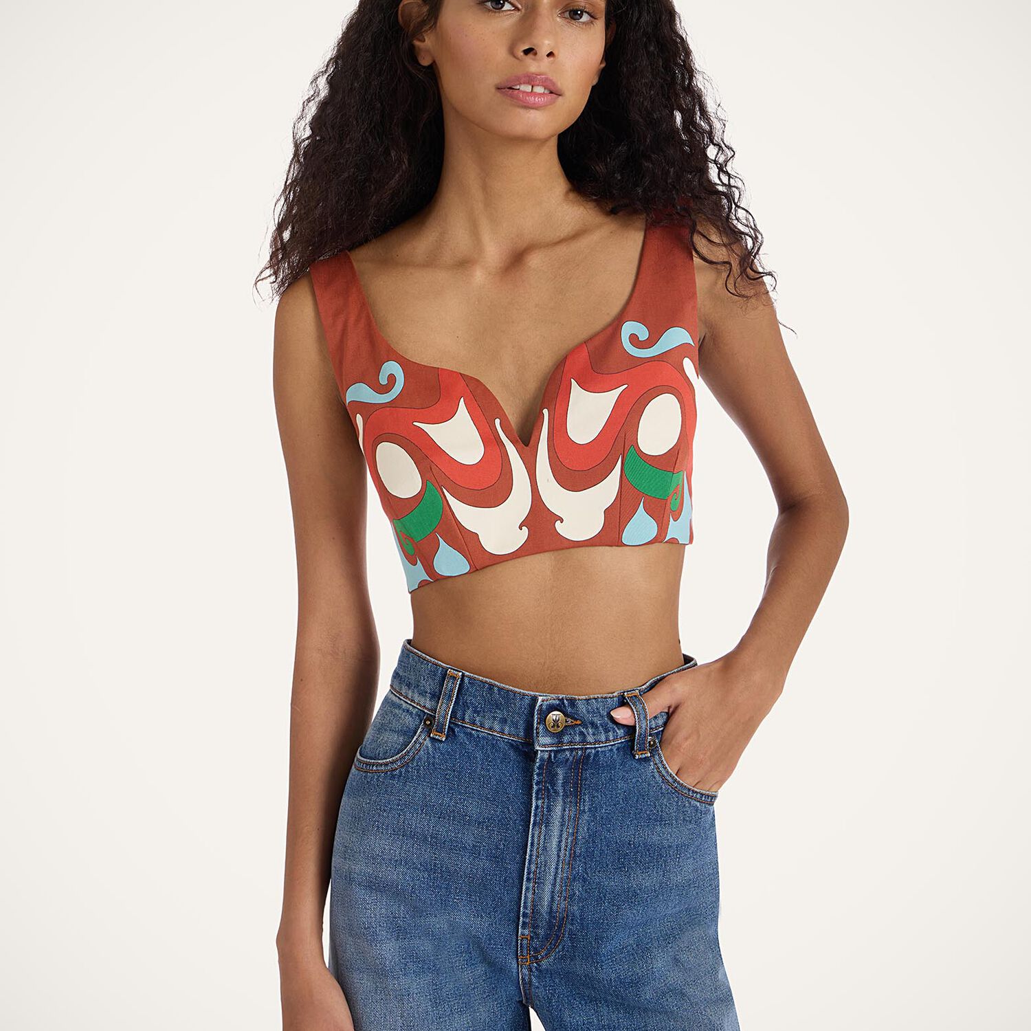 La Doublej Baia Printed Cotton-blend Crop Top In Brown