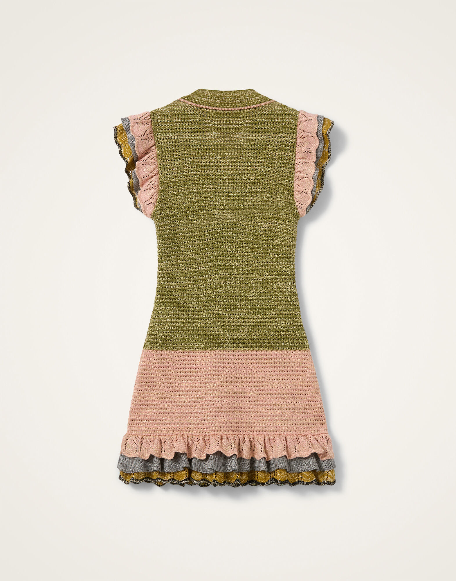 La DoubleJ Eight Counts Mini Dress Color Block Green & Pink DRE1059KNI199VA488GR12