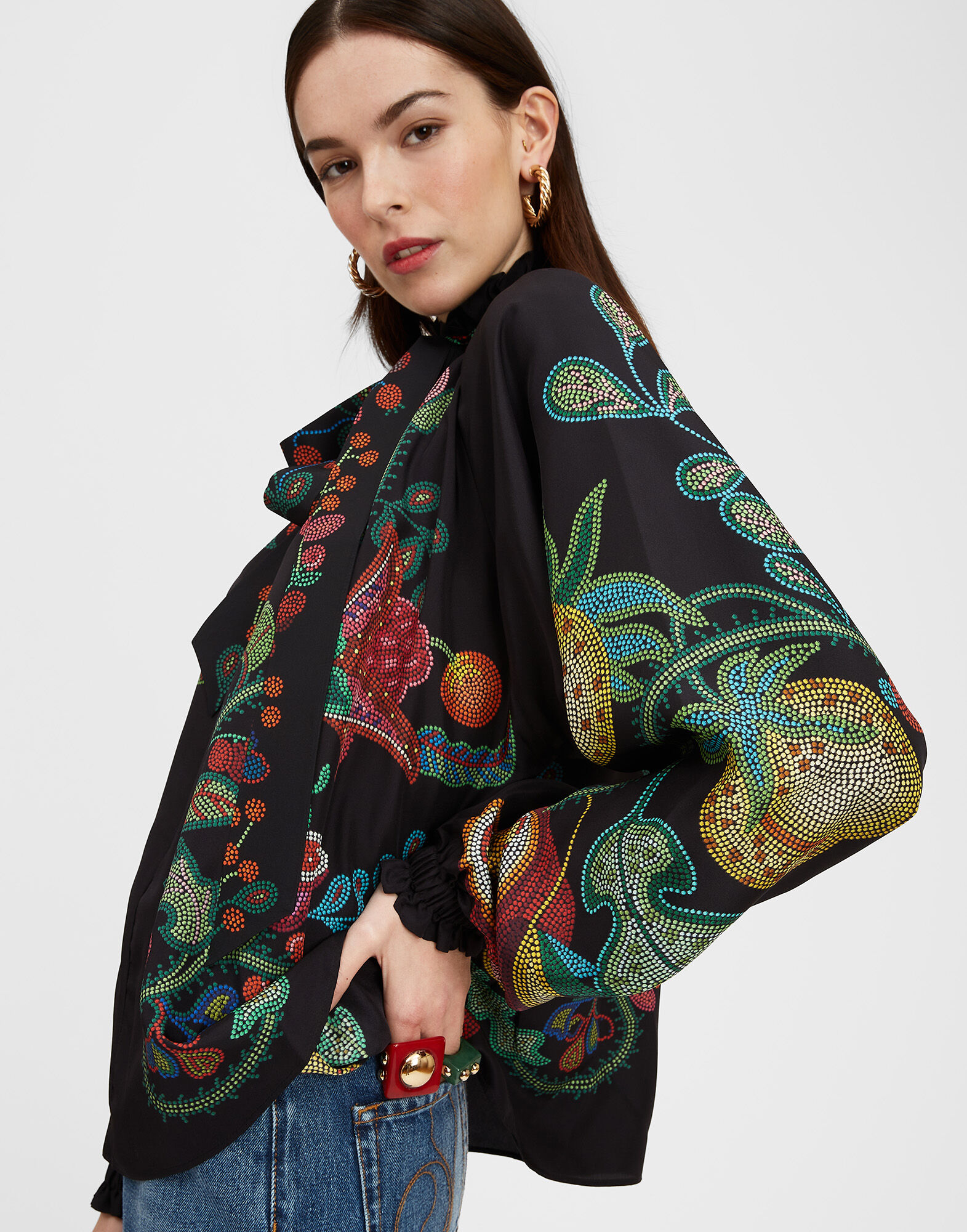 La DoubleJ Cerere Blouse Grenadilla Plac&eacute;e Black SHI0086SIL009GRN01BL01