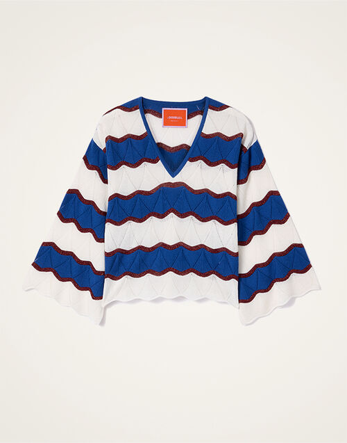 La DoubleJ Hang Ten Top Color Block Ivory & Blue PUL0334KNI195VA430BR05