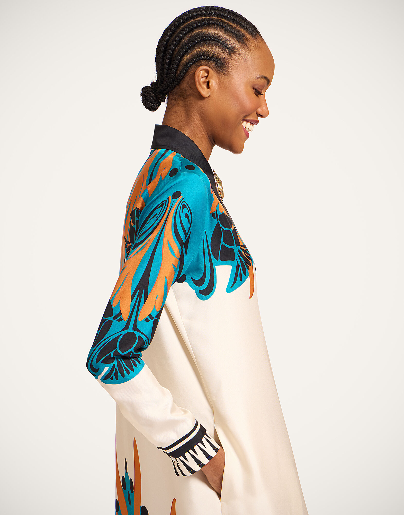 La DoubleJ Chemise Swing Dress Florence Plac&eacute;e Ivory DRE1090SIL006FLO02WH04