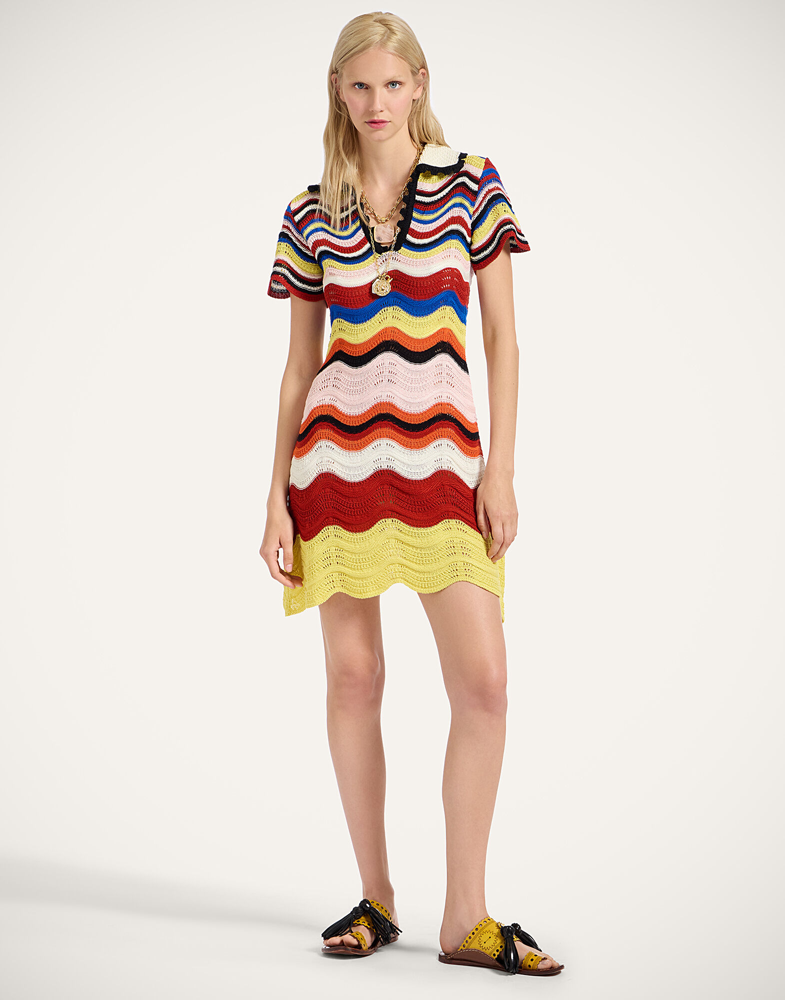 La DoubleJ Chevron Mini Dress Multicolor Pink & Red DRE0915KNI158VA365PI01