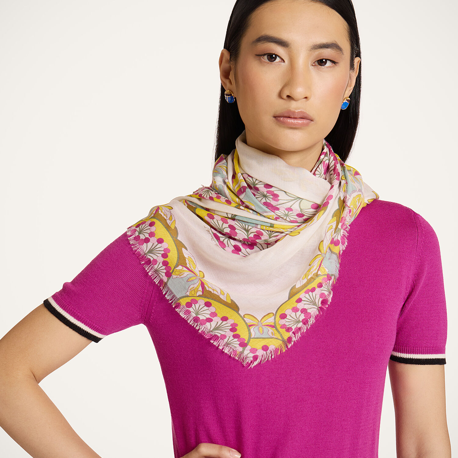  La Doublej Foulards & Scarves Gend - Scarf (70x180) Florette Placée Fuchsia One Size 85% Modal 15% Silk 