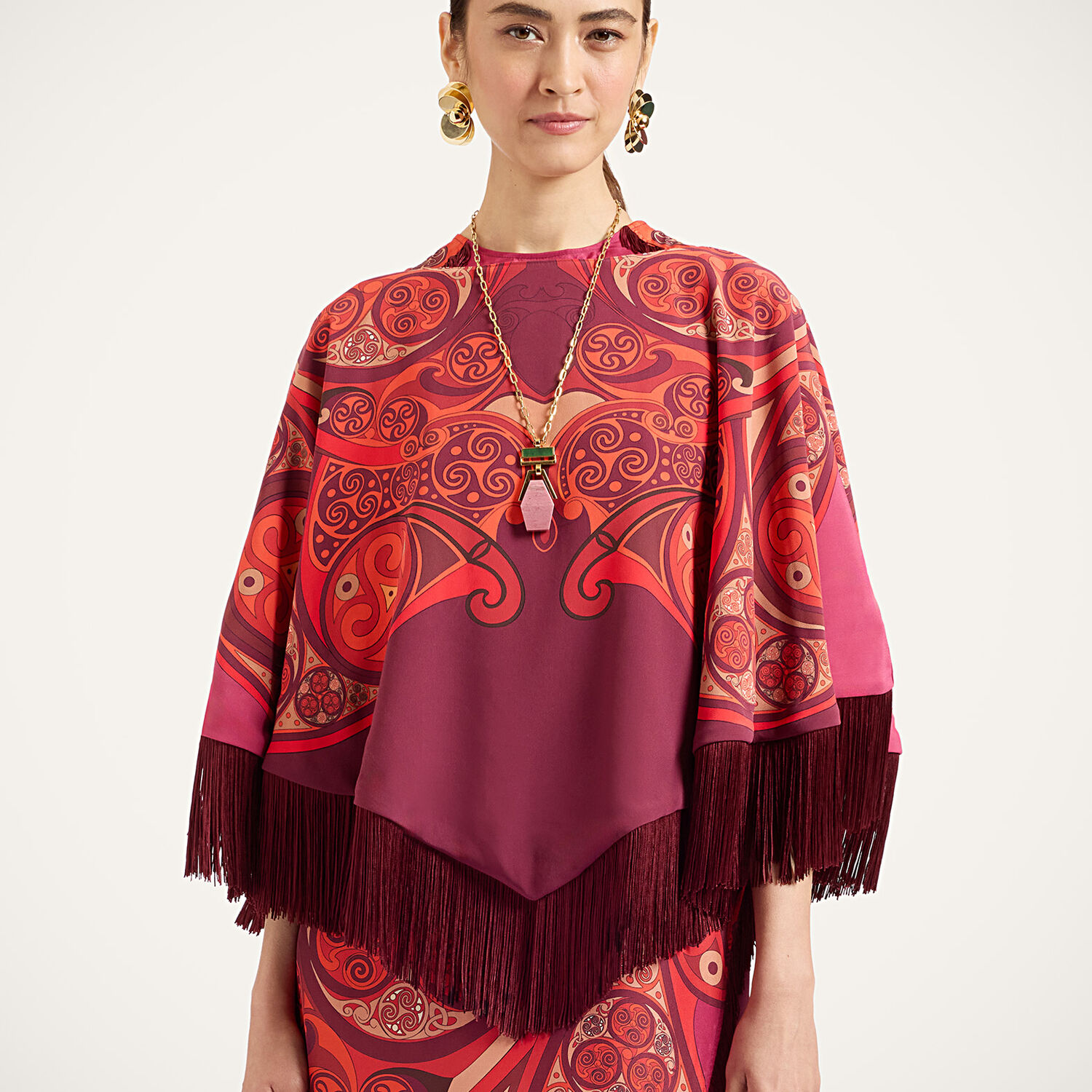 La Doublej Mini Poncho In Alchemy Placée Dark Red