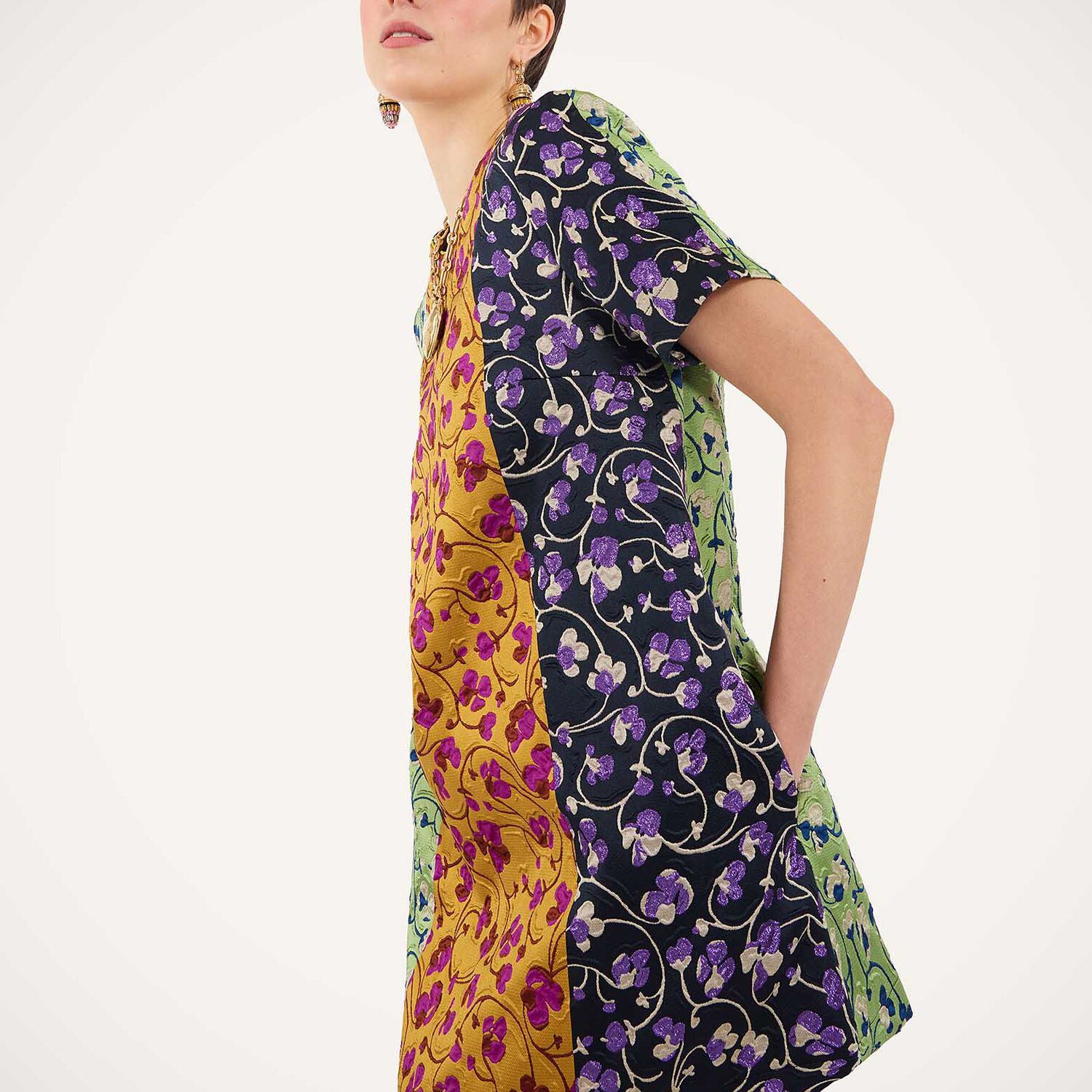  La Doublej Dresses Women - Mini Swing Dress Honeysuckle Tricolor Yellow L 88% Polyester 7% Silk 5% Polyamide 
