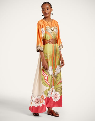 muumuu dresses Lavender Palaka Traditional Dress 464 Long Muumuu Blue Dresses with Tropical Forest design made in Hawaii with cotton fabric. Muumuu Dress Round Neck in