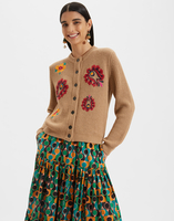 LaDoubleJ Embroidered Cardigan Solid Camel PUL0041KNI027CAM0002