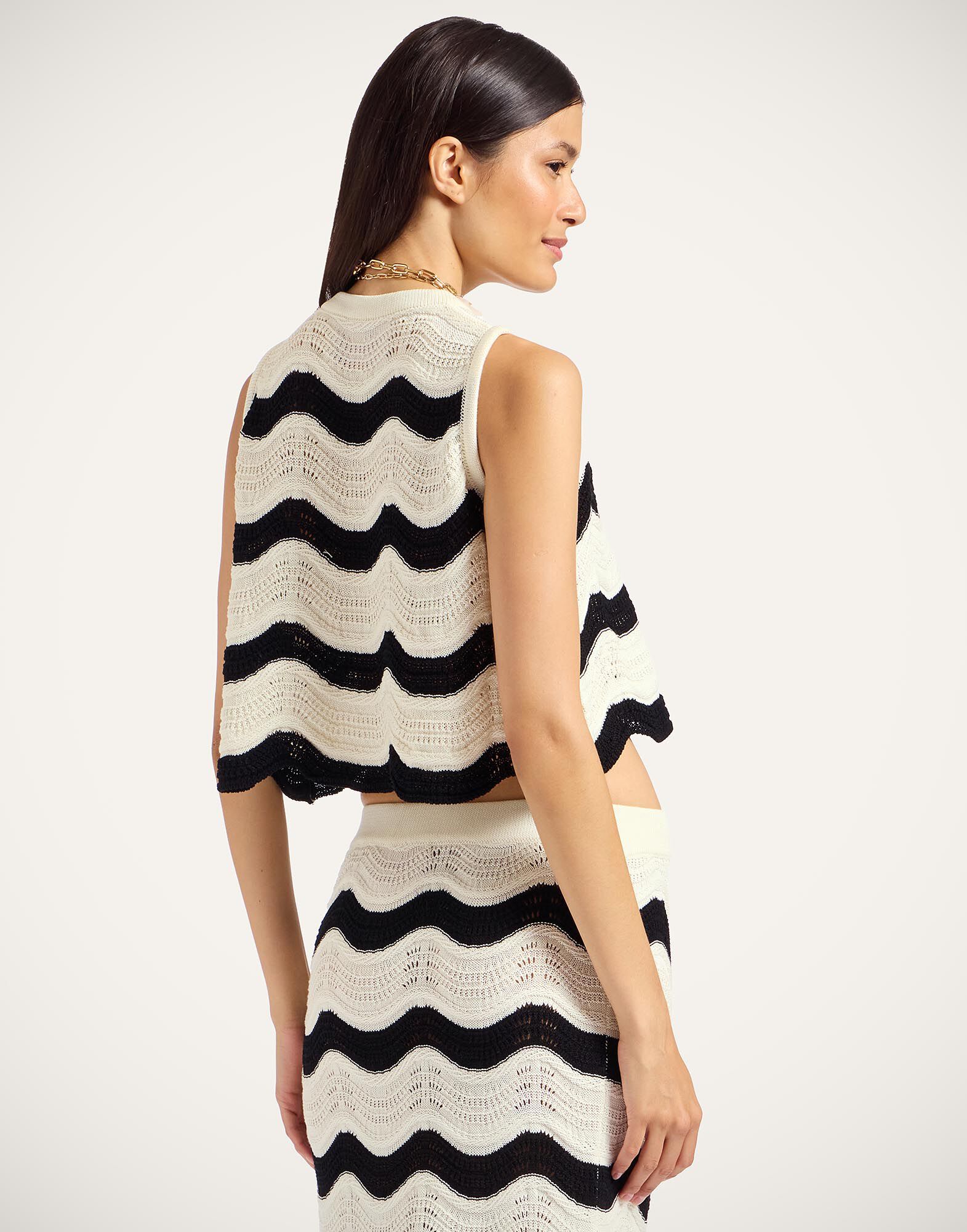 La DoubleJ Chevron Top Bicolor Black & Ivory PUL0266KNI158VA369BR05