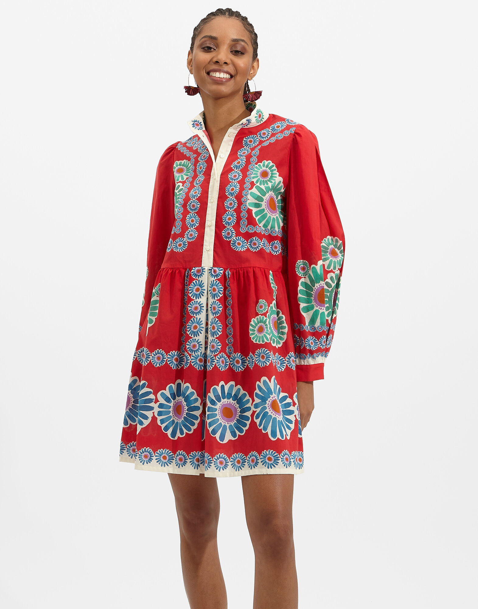 La DoubleJ Shorty Dress Daisy Plac&eacute;e Red DRE0293COT028DAY0007