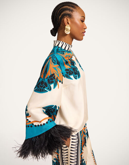 La DoubleJ Make An Exit Top Florence Plac&eacute;e Ivory TOP0141SIL006FLO02WH04