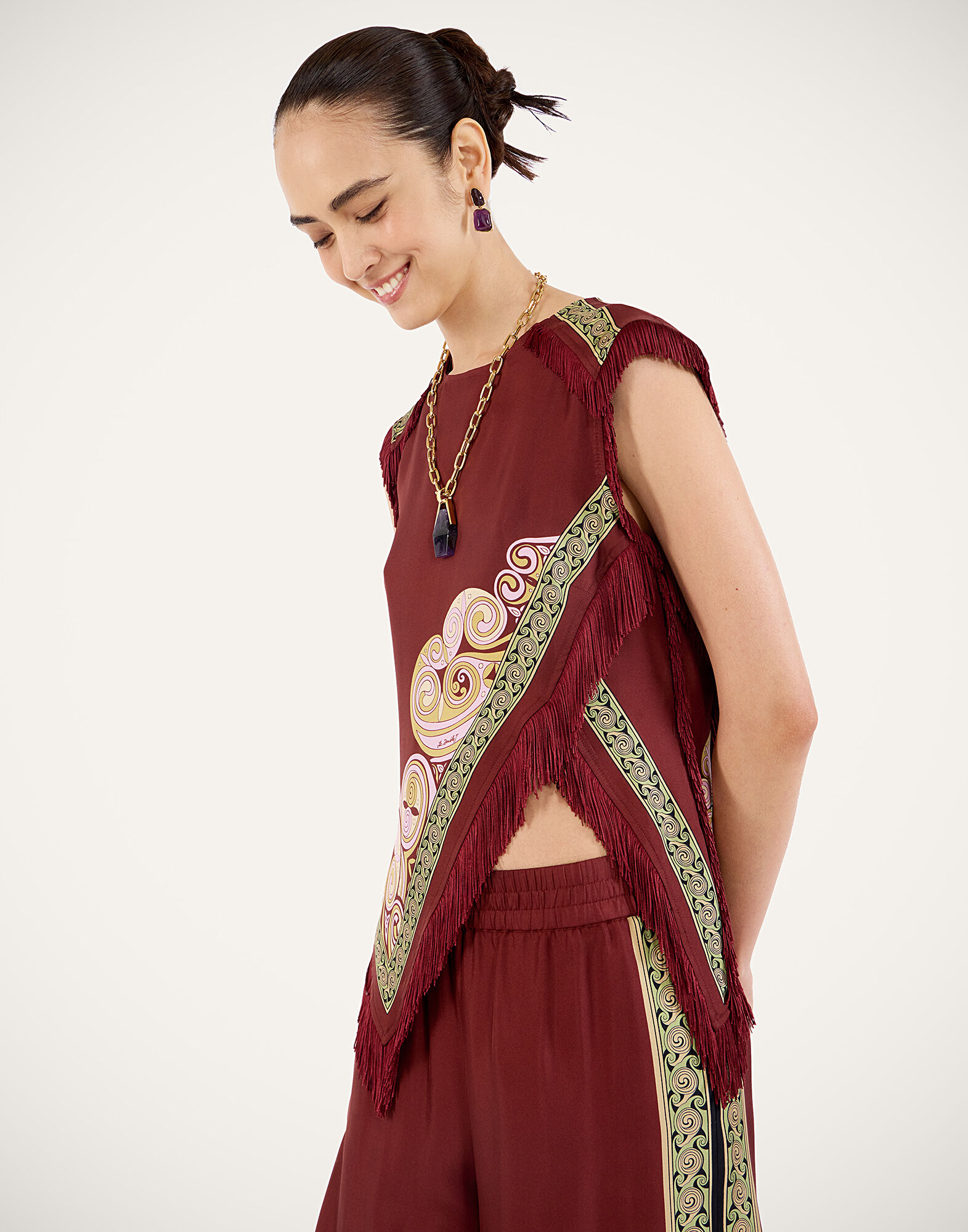 La DoubleJ Scarf Top Kells Swirl Plac&eacute;e Burgundy TOP0160SIL006KLS01RE07