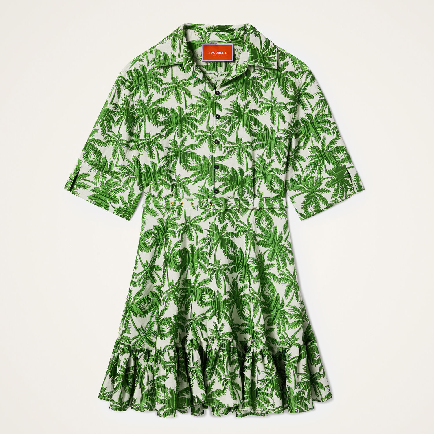 La Doublej San Pietro Palm-print Ruffled Mini Dress
