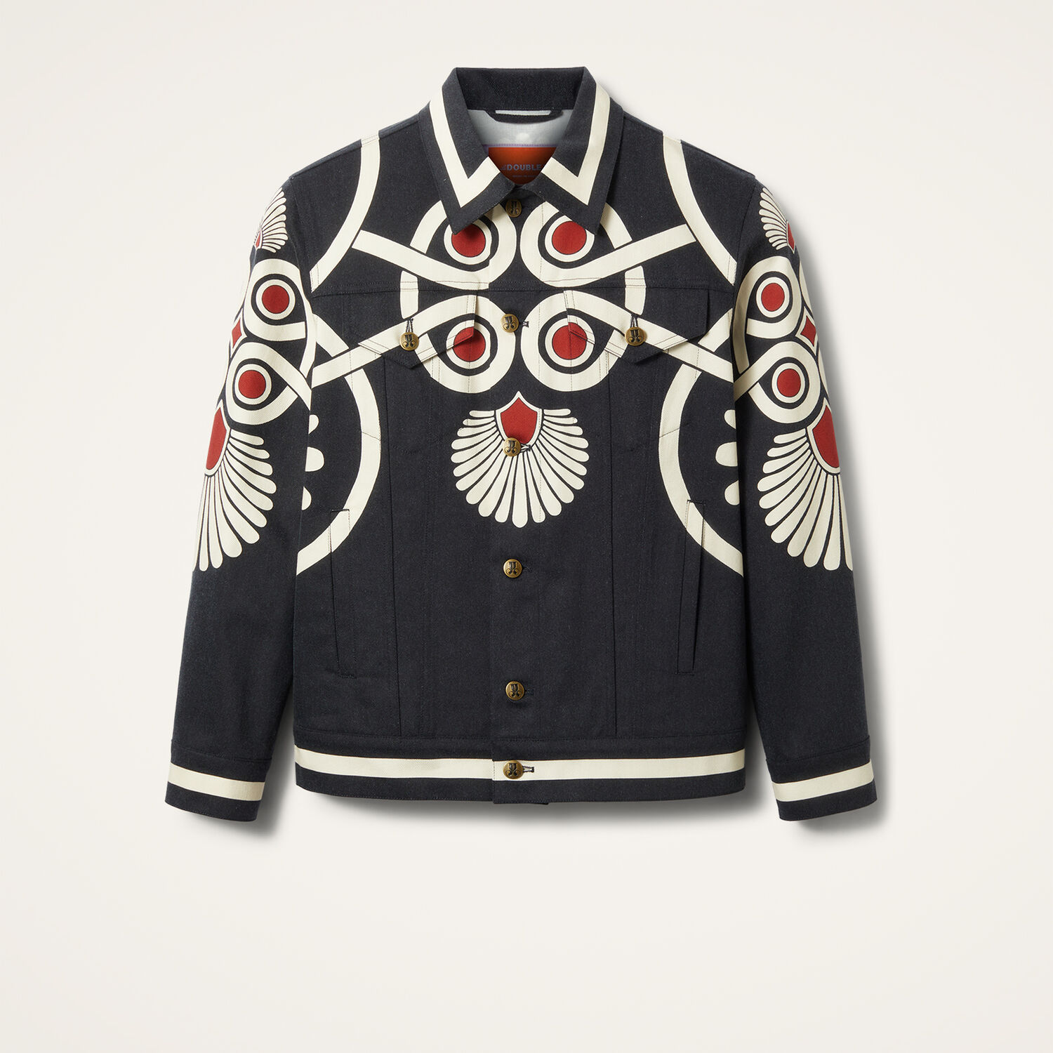 La Doublej Patterned Jj Denim Jacket In Medallion Placée Black