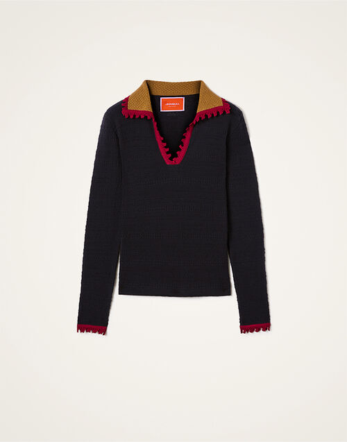 La DoubleJ Picket Polo Jumper Solid Black PUL0280KNI154SOLIDBL01