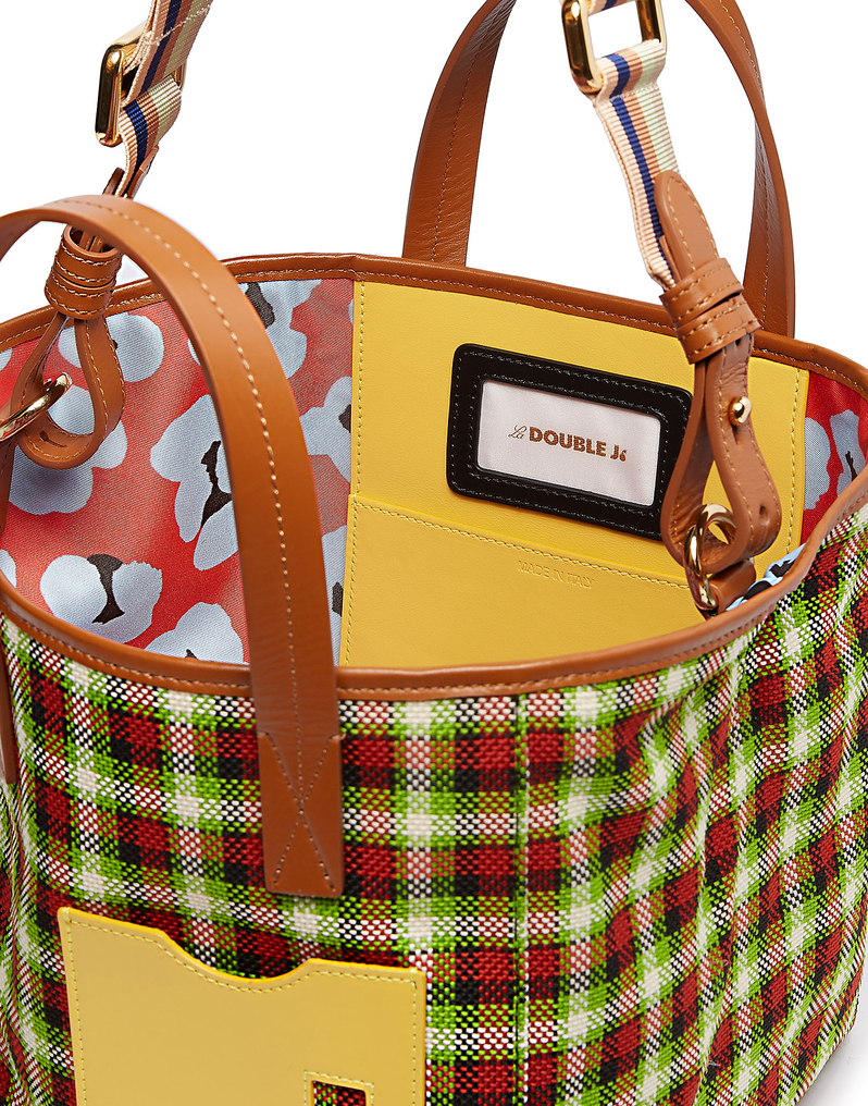 LaDoubleJ Mini Mama Tote Bag LaDoubleJ Mini Mama Tote Bag Check Verde/Nero BAG0004PLC002CHE0007