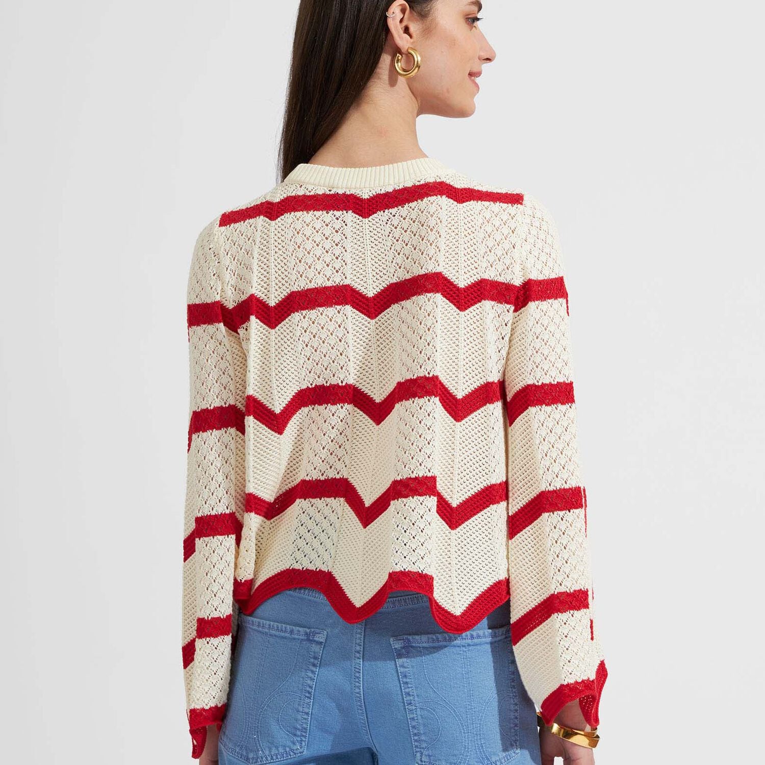  La Doublej Knitwear Women - Chevron Crop Sweater Red L 100% Cotton 