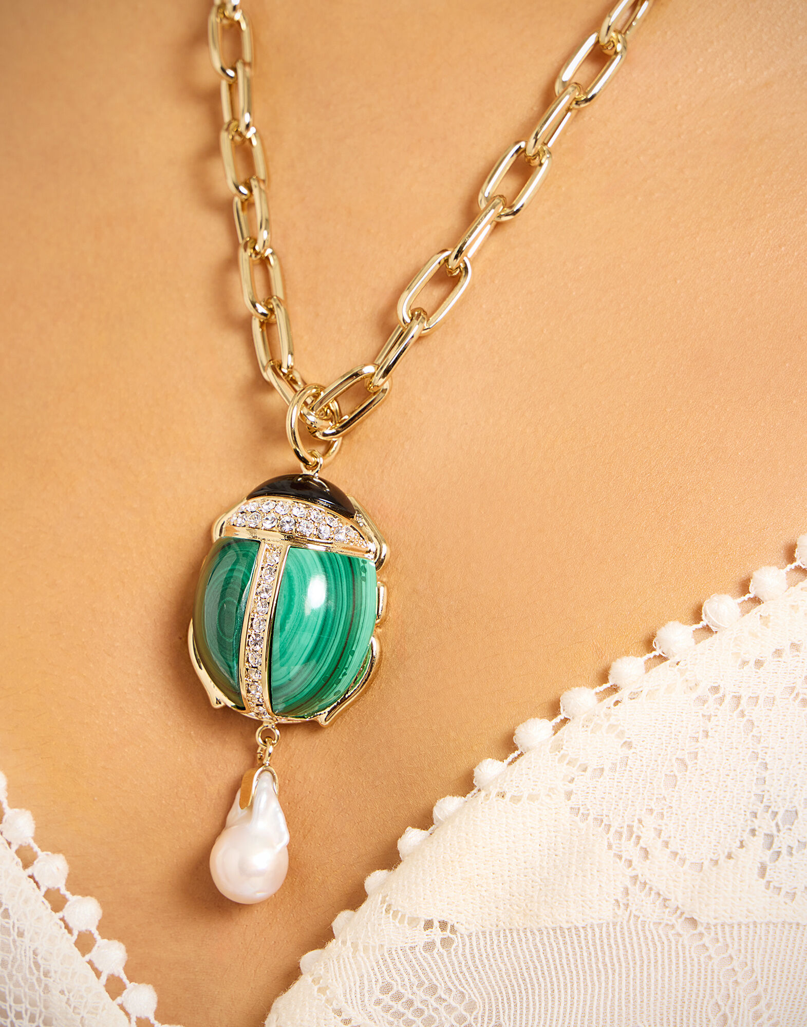 La DoubleJ Talismania Necklace 24K Gold Plate And Malachite NEC0054BRA003MAL02YE05