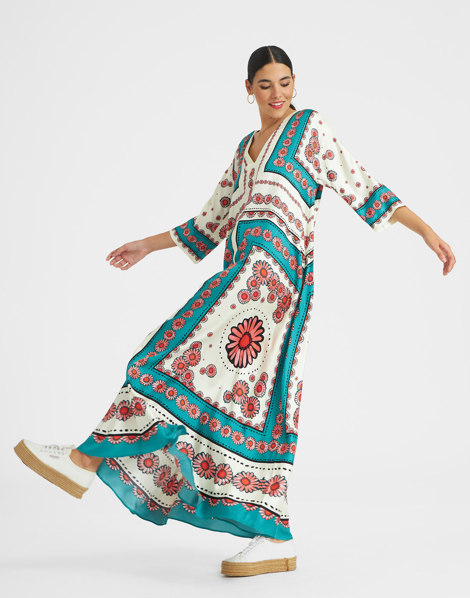 Muumuu Dress in Daisy Placée Turquoise for Women | La DoubleJ