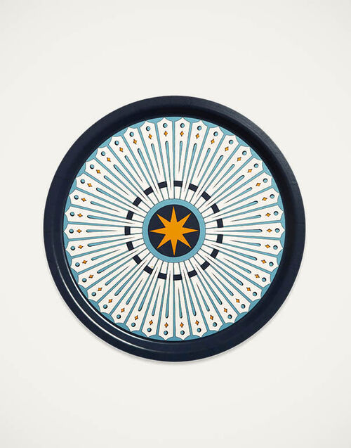 La DoubleJ Round Printed Tray Feria Midnight TRA0002WOD001FER01BU04