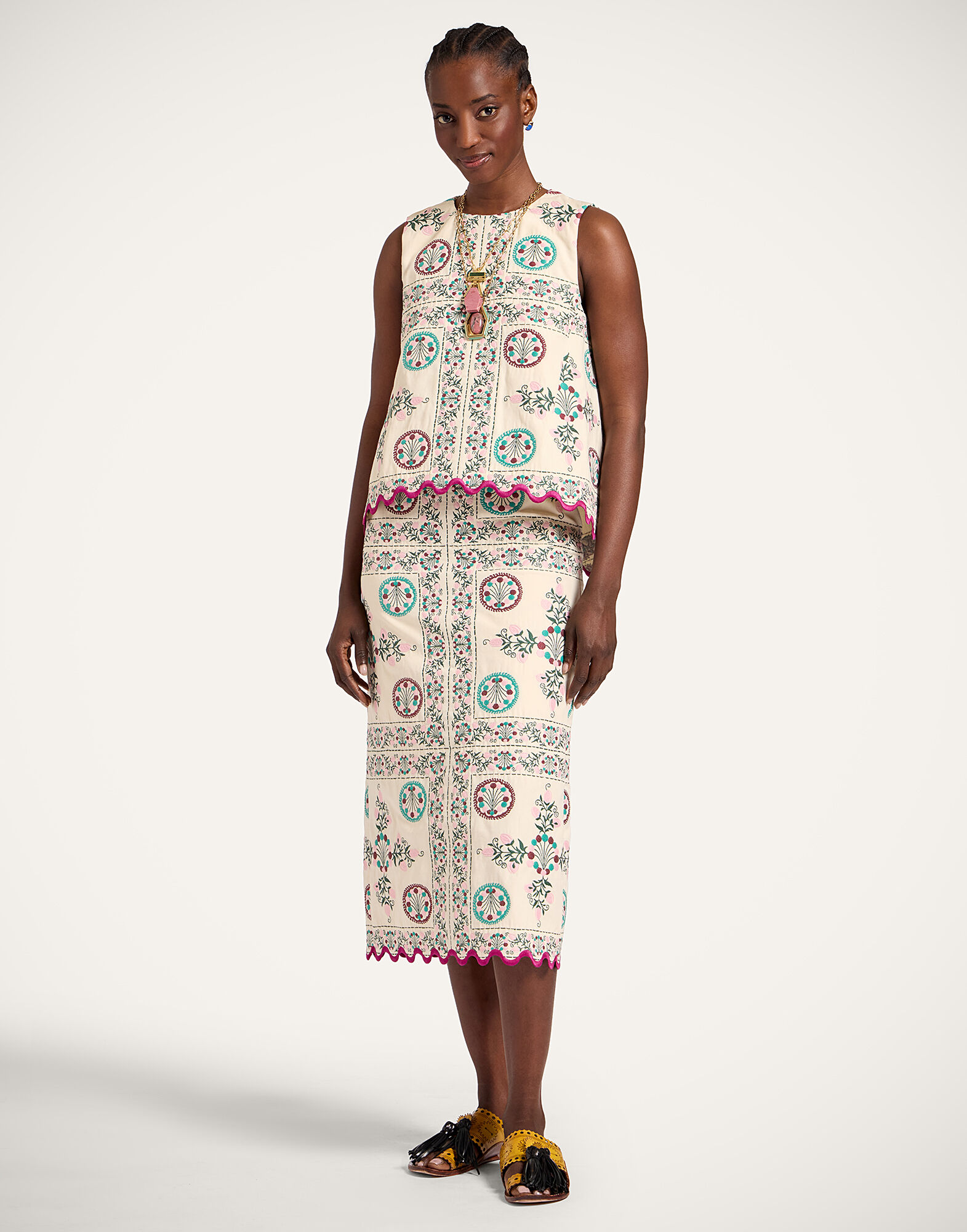 La DoubleJ La Scala Top Florette Tiles Ecru TOP0197JCQ137FLO09BR05