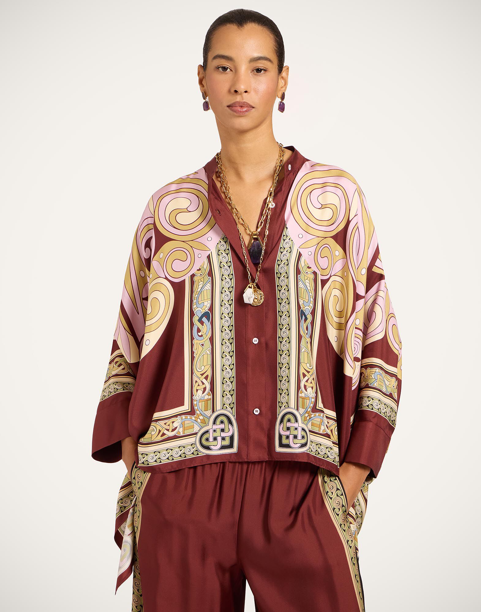La DoubleJ Foulard Shirt Kells Swirl Plac&eacute;e Burgundy SHI0059SIL006KLS01RE07