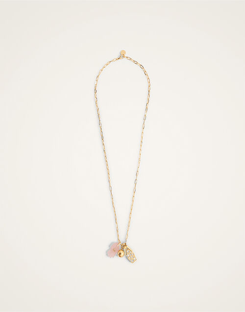 La DoubleJ Protection Charm Necklace 24k Gold Plate & Pink Quartz NEC0027BRA003STO02YE05