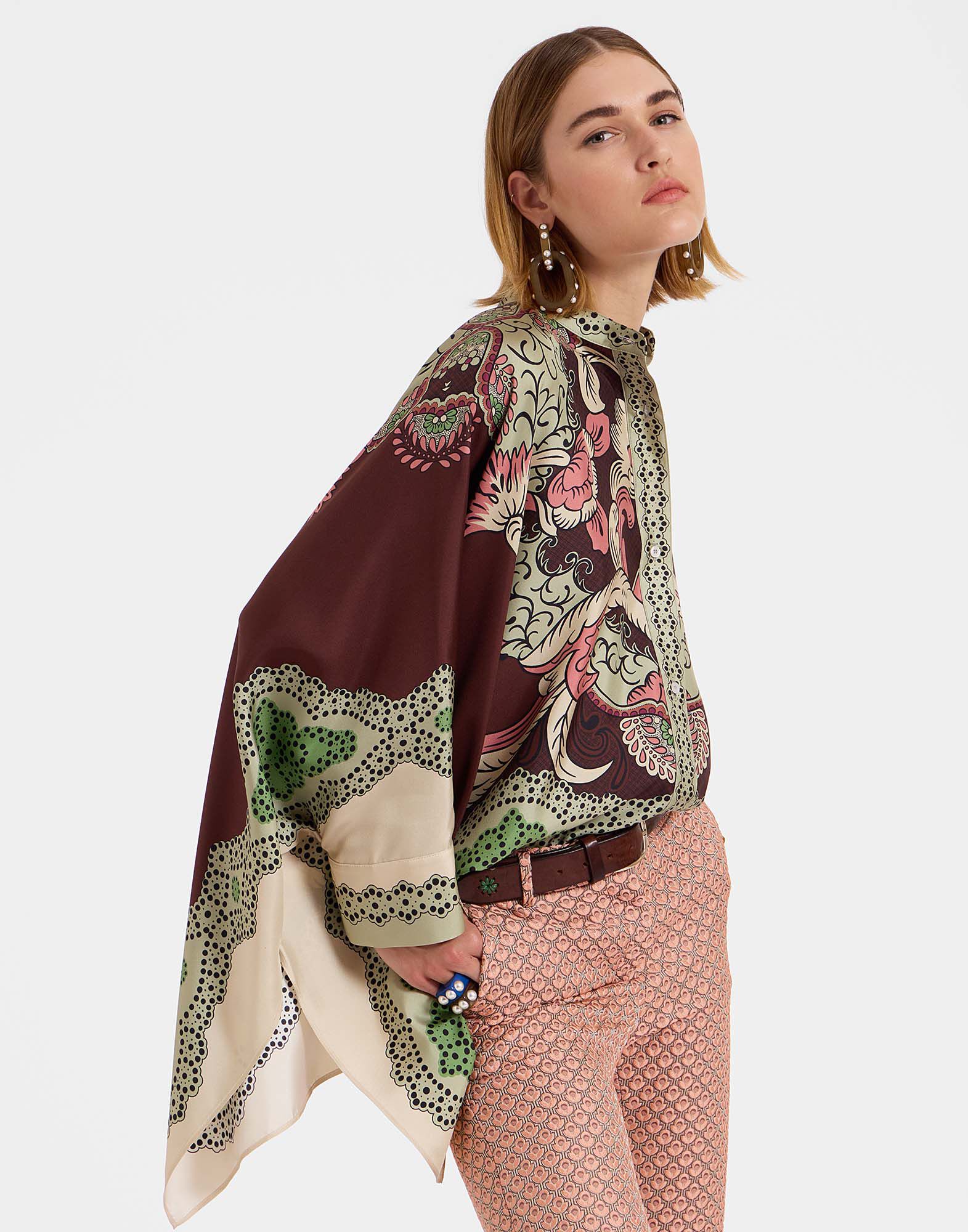 La DoubleJ Foulard Shirt Portal Plac&eacute;e Brown SHI0059SIL006POR02BR11