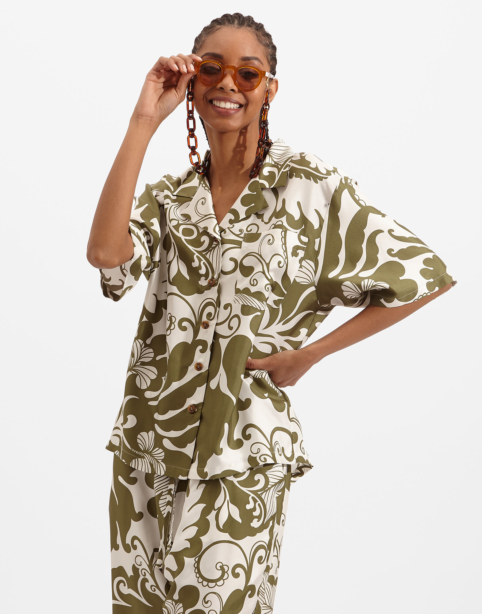 La DoubleJ Bowling Shirt Marea Olive SHI0065SIL001MRE0006