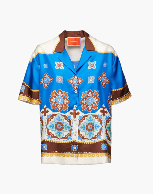 La DoubleJ Cortile Shirt Tiles Degrade Plac&eacute;e Blue SHI0074COT015TIL01BU03