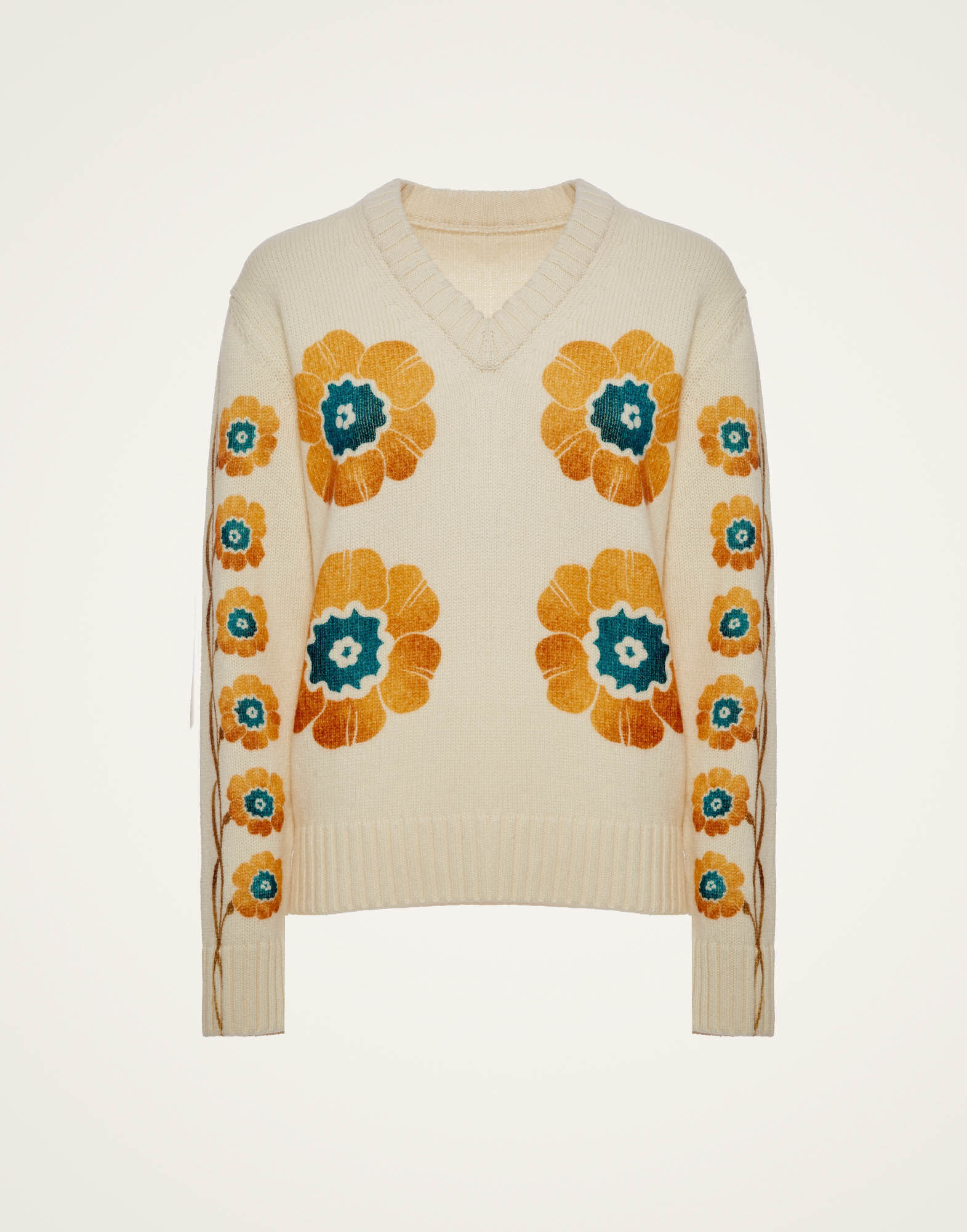 La DoubleJ V-Neck Boy Sweater Daisychain Plac&eacute;e Off White PUL0185KNI101VA221WH05