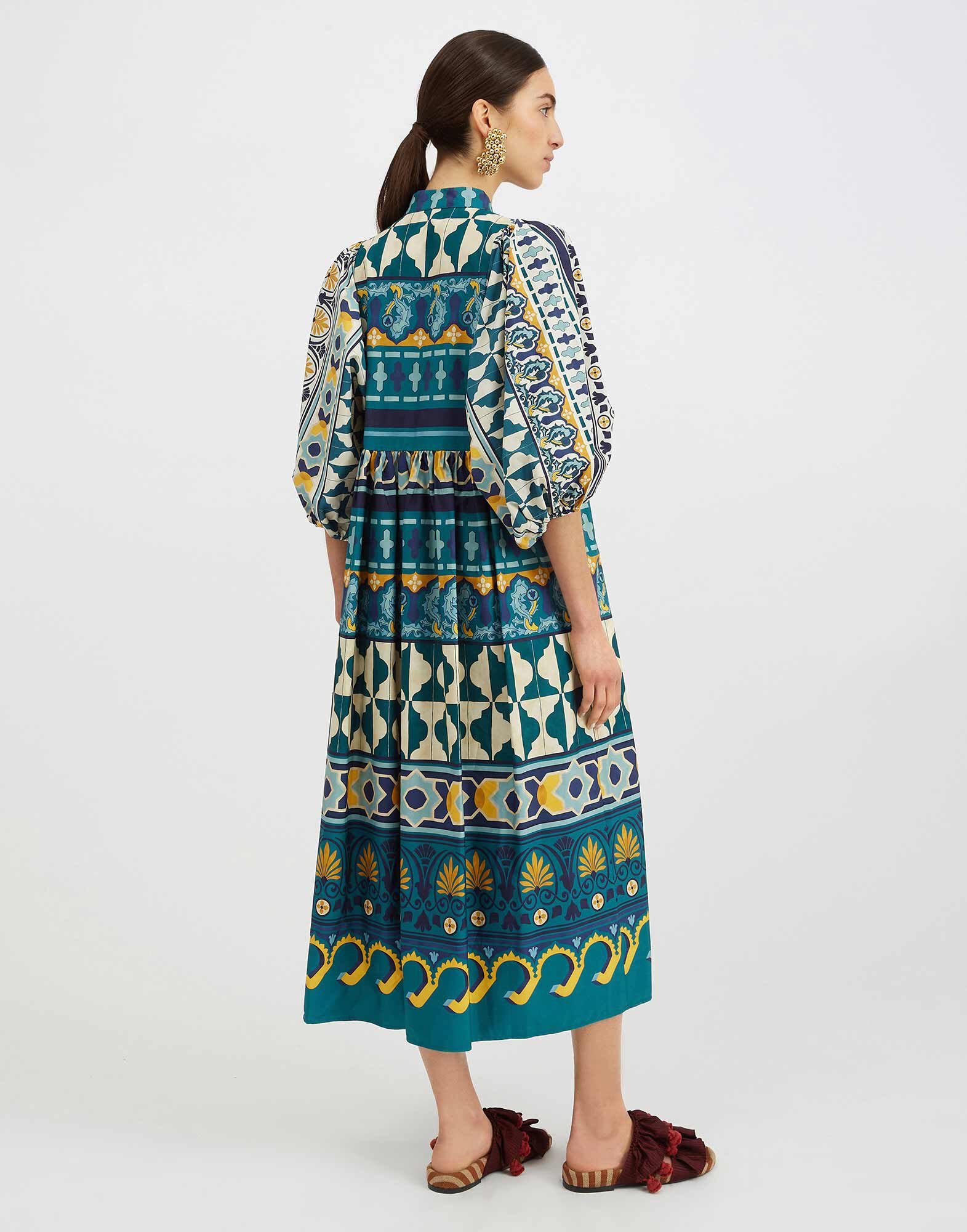 La DoubleJ Portofino Dress Casareale Plac&egrave;e Emerald DRE0374COT039REA01GR04