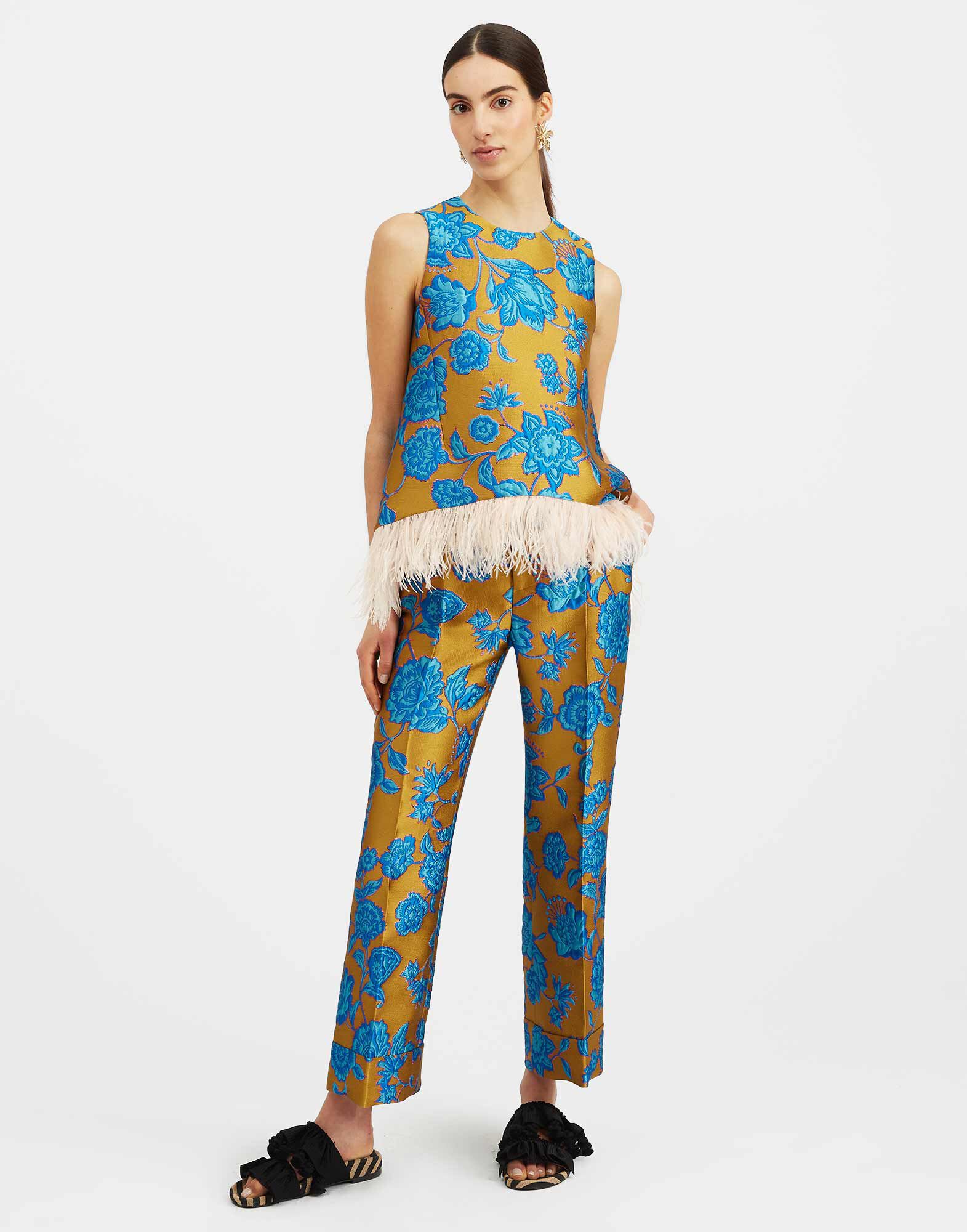 BNWT ZARA WOMAN JACQUARD MENSWEAR STYLE PANTS BLUE 1478/033
