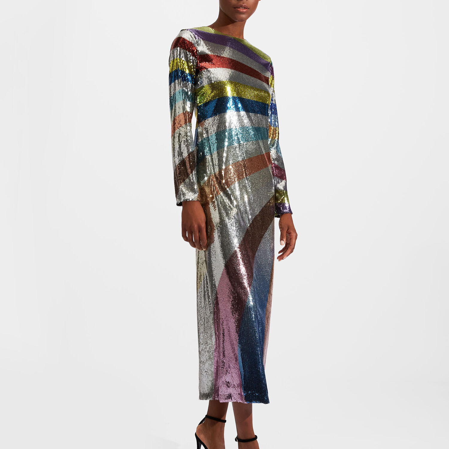 Shop La Doublej Supreme Swing Dress In Rainbow Sequins Placée