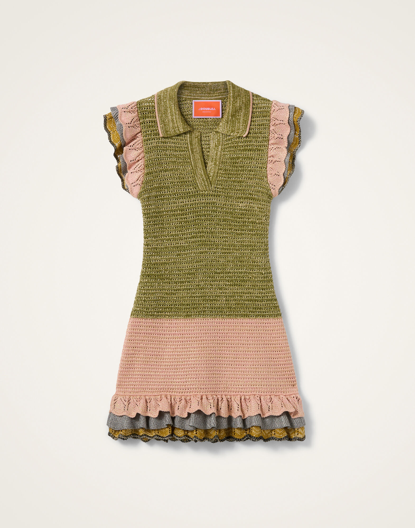 La DoubleJ Eight Counts Mini Dress Color Block Green & Pink DRE1059KNI199VA488GR12