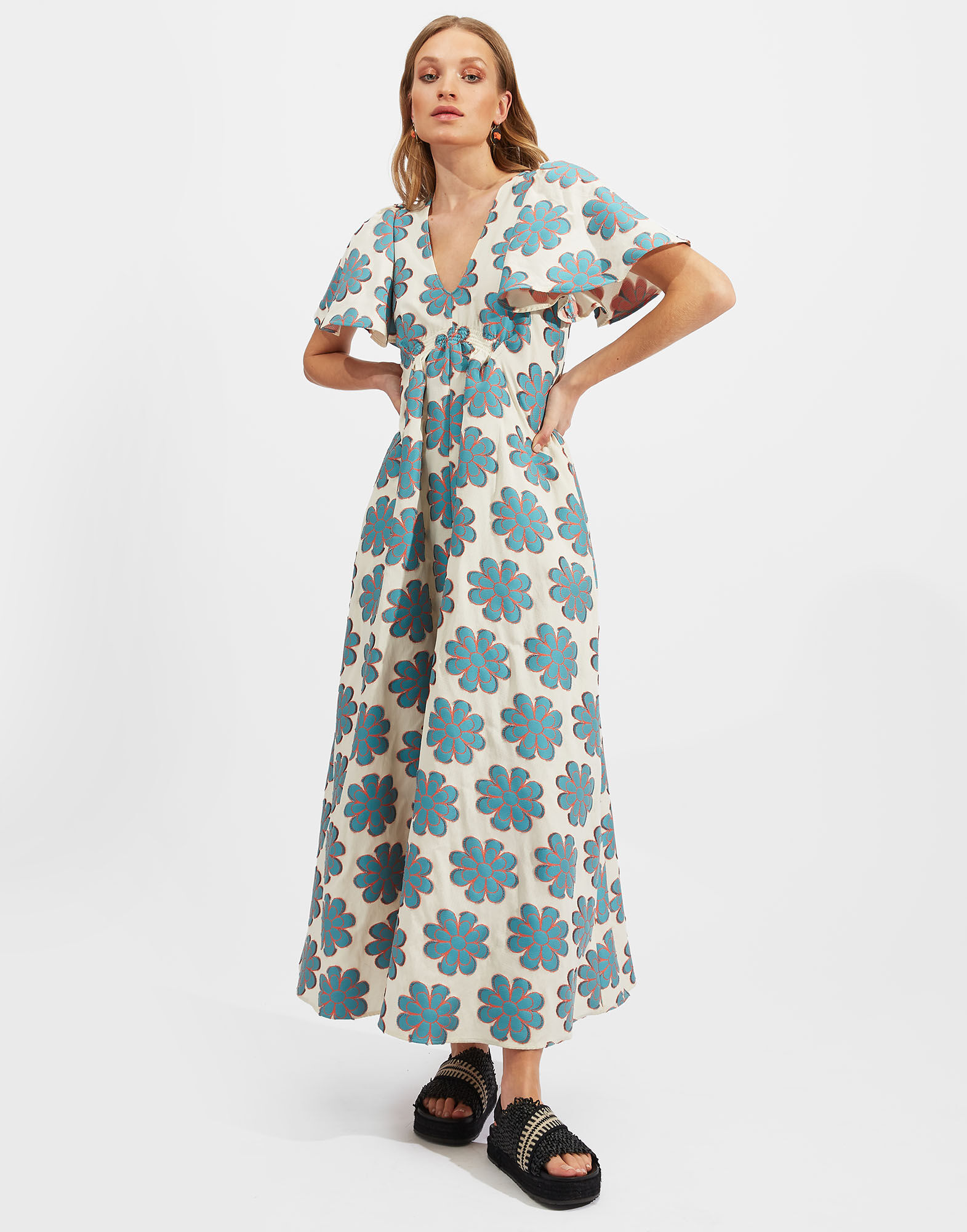 La DoubleJ Proper Dress Daisy Turquoise DRE0332JAC028DAY0011