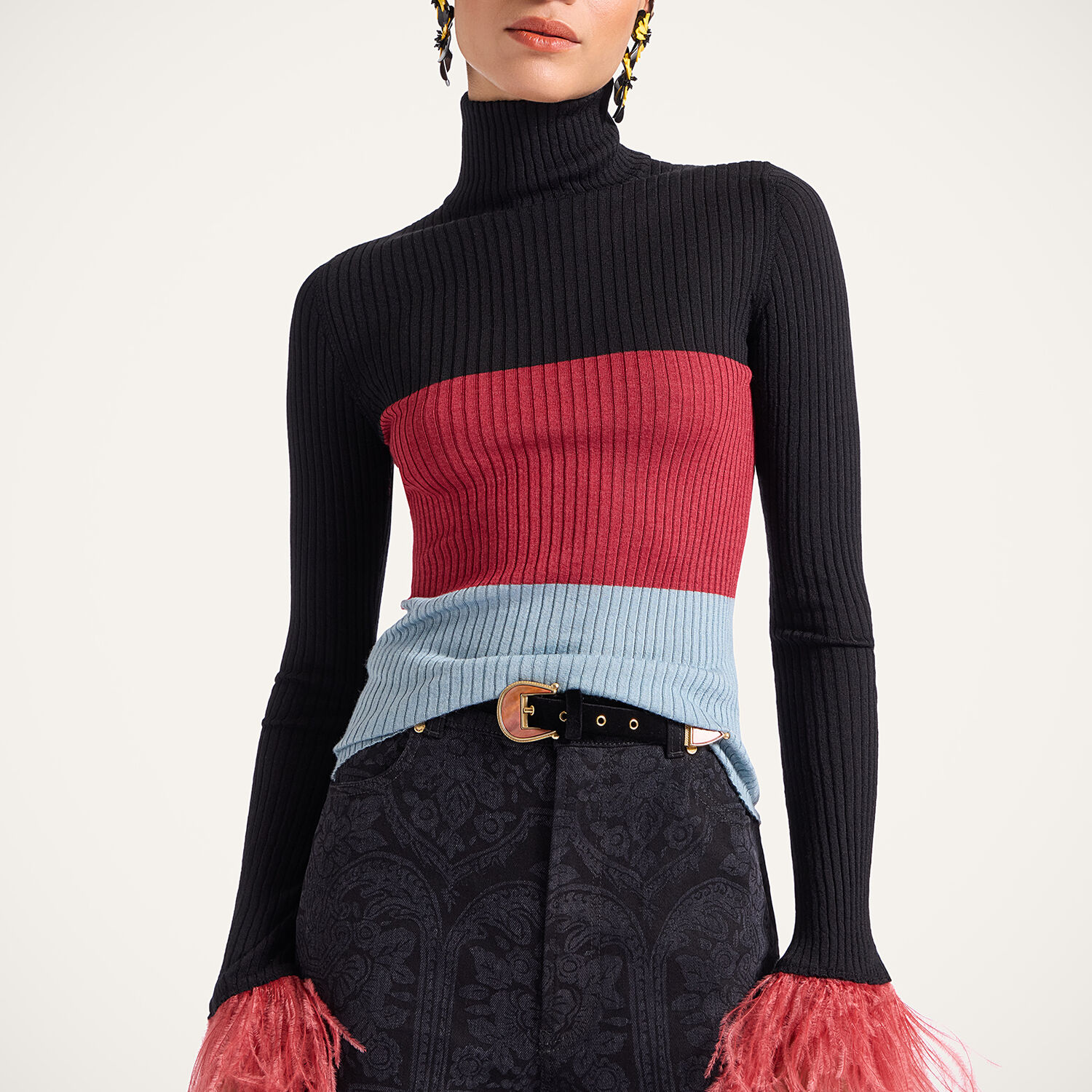 La Doublej Feather-trimmed Ribbed Top