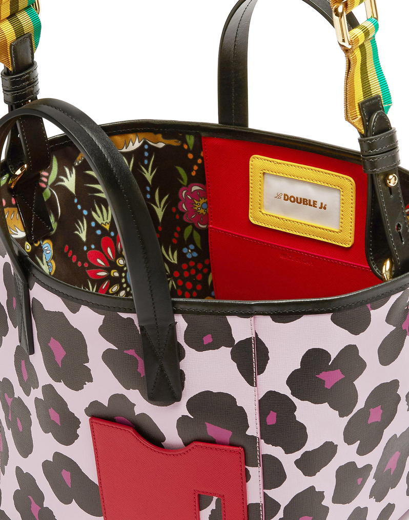 LaDoubleJ Mini Mama Tote Bag LaDoubleJ Mini Mama Tote Bag Flower Leopard Rosa BAG0004LEA002FLL0003