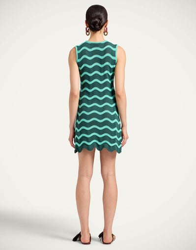 green pattern mini dress Green Damask Print Cotton Mini Dress - Women's Dresses