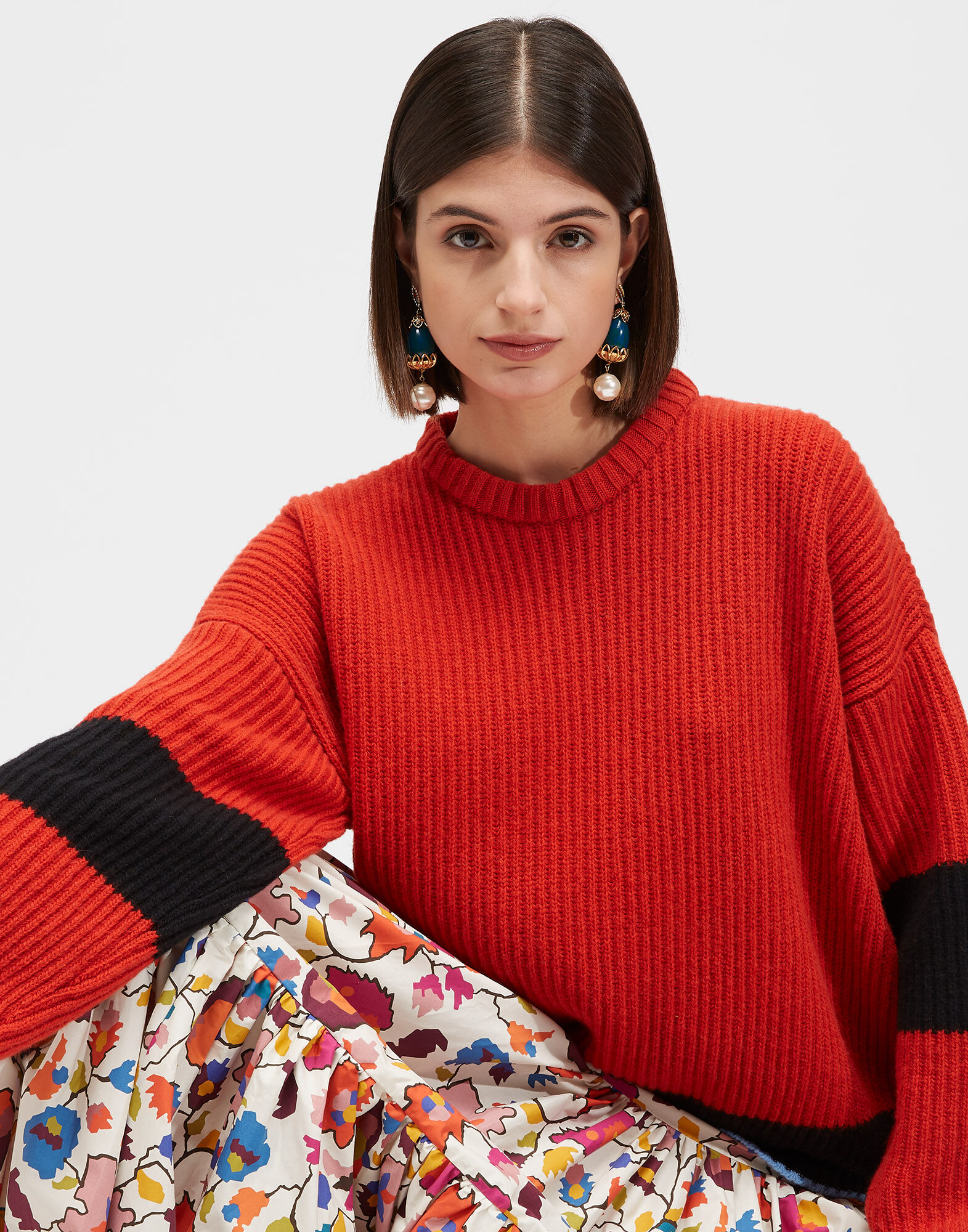 La DoubleJ Crew Boy Sweater Arancio-Nero PUL0061KNI037VAR0062