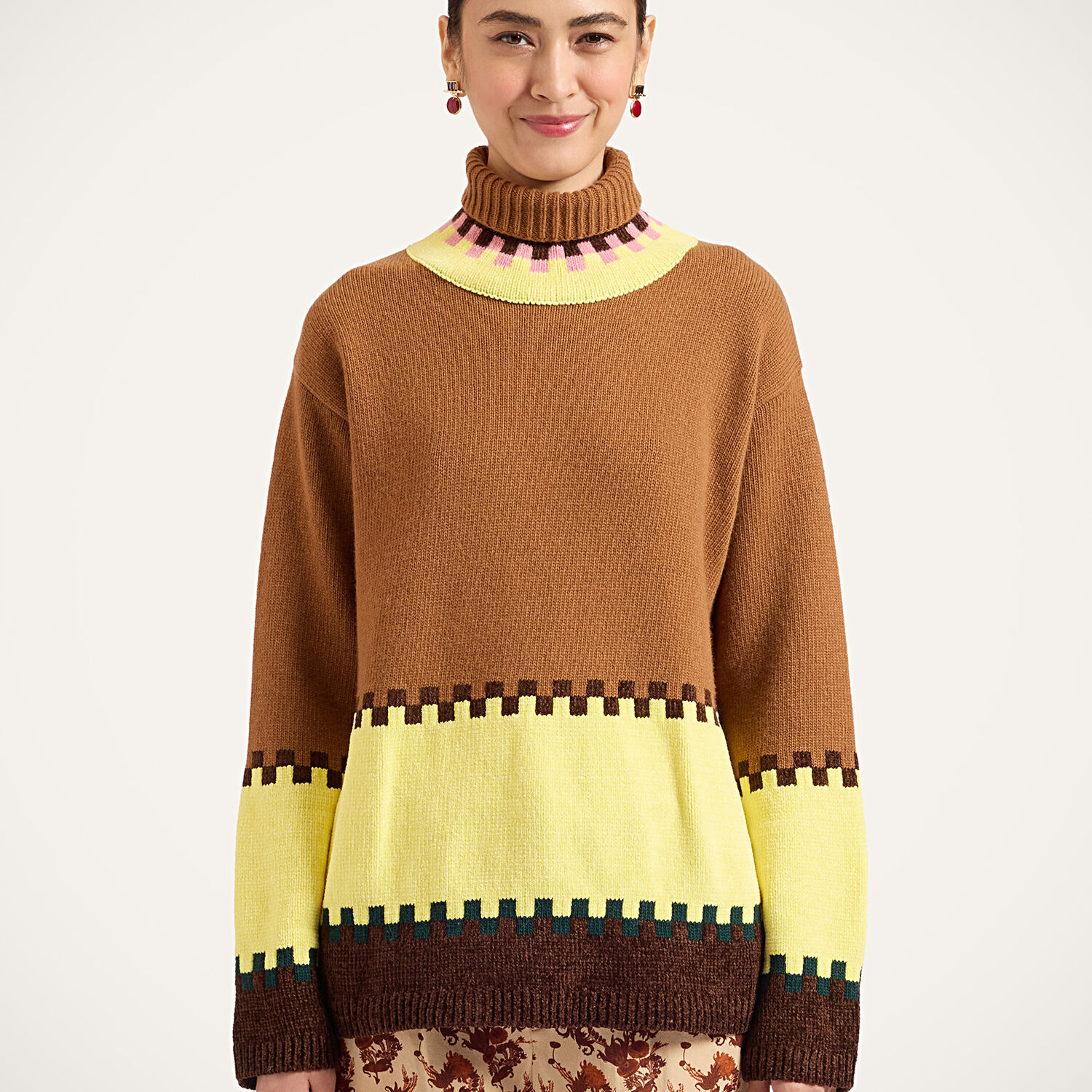 La Doublej Fireside Turtleneck In Color Block Camel And Light Yellow