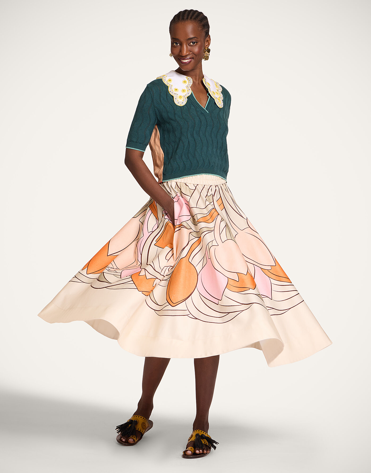 La DoubleJ Crop Polo Color Block Teal & Coral PUL0359KNI197VA466BU07