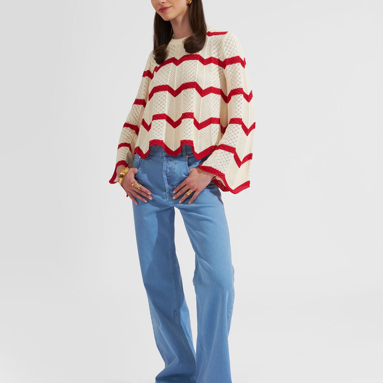 LA DOUBLEJ CHEVRON CROP SWEATER