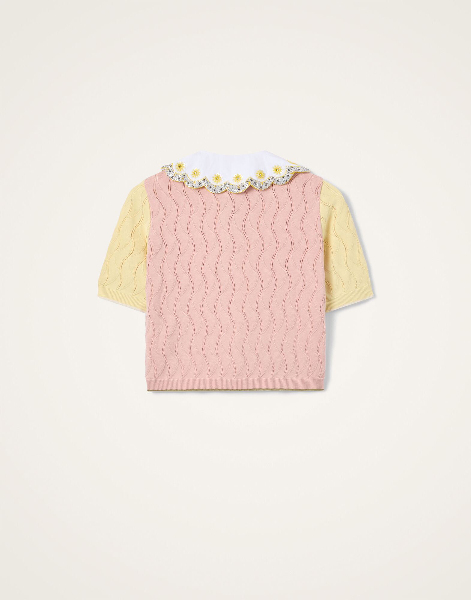 La DoubleJ Crop Polo Color Block Yellow & Pink PUL0359KNI197VA465YE02