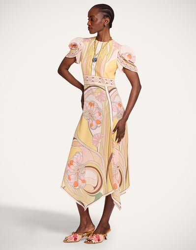 silk scarf print dress Amanda Uprichard Irena Maxi Dress in Tangerine
