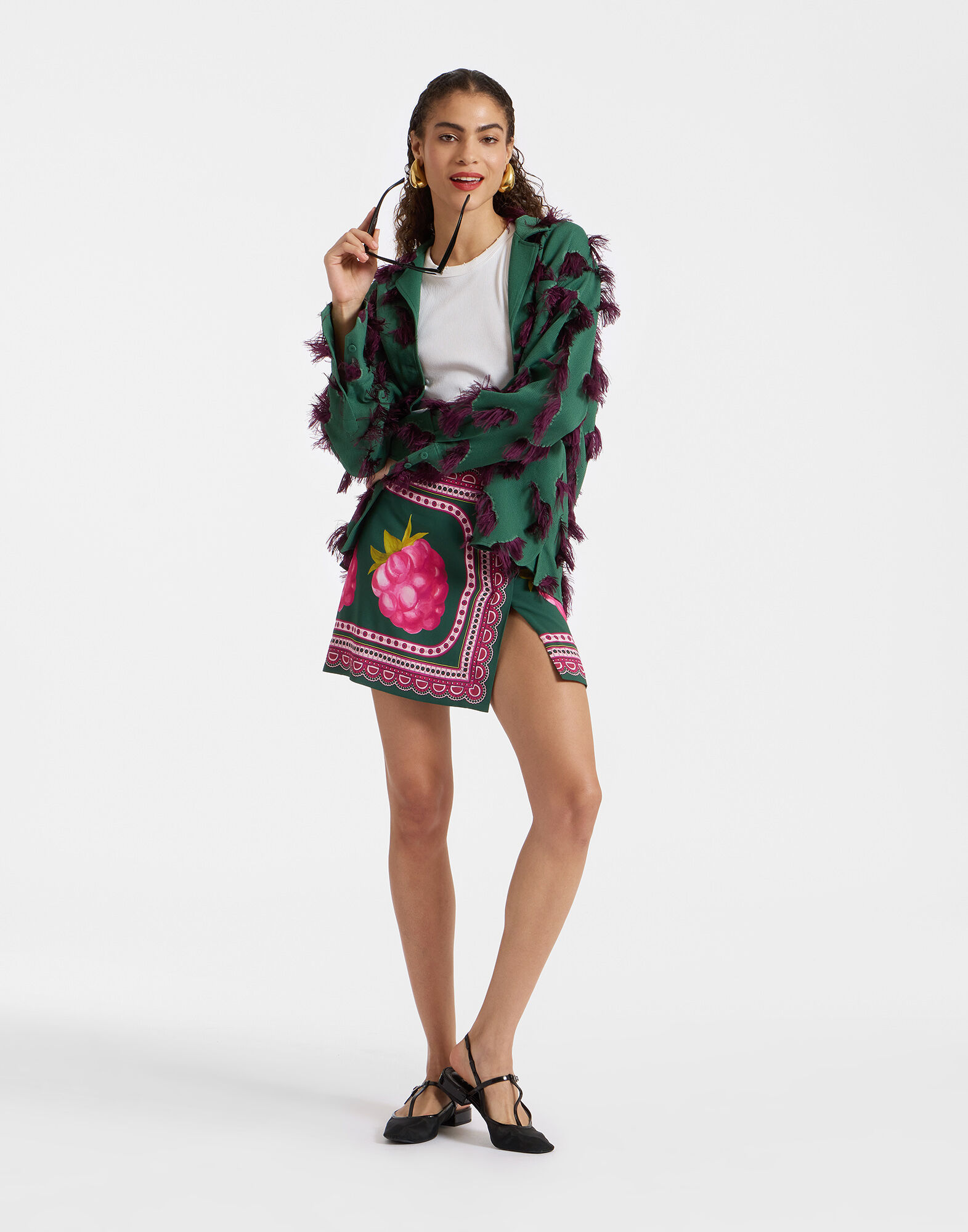 La DoubleJ Foulard Mini Skirt Lampone Plac&eacute;e Emerald SKI0110VIS011FMB06GR04