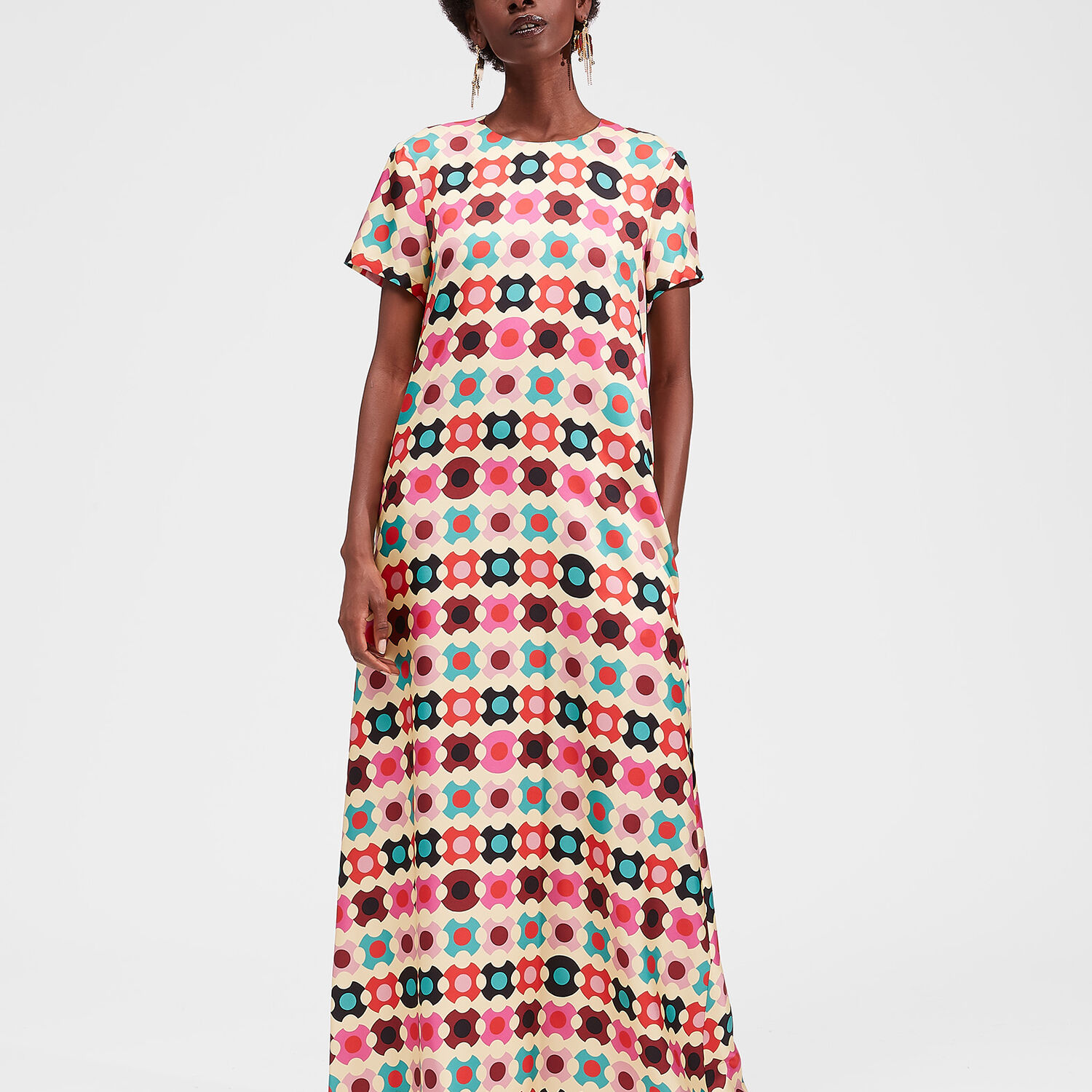 La Doublej Groovy Dot Giallo Silk Twill Swing Dress In Groovy Dot Giallo