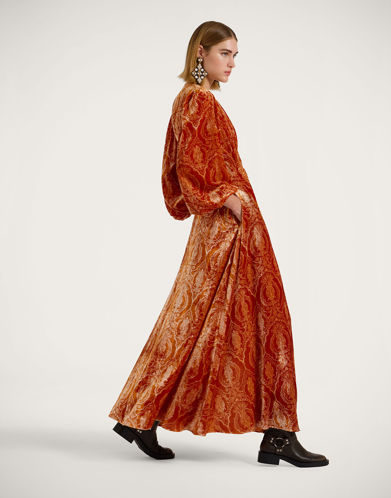 La DoubleJ Long Camerino Dress Banquet Orange DRE0585DEV003BQT03OR02